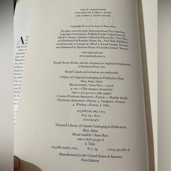 Anne Rice Blood Canticle Hardcover Book - First Edition - Picture 7 of 8